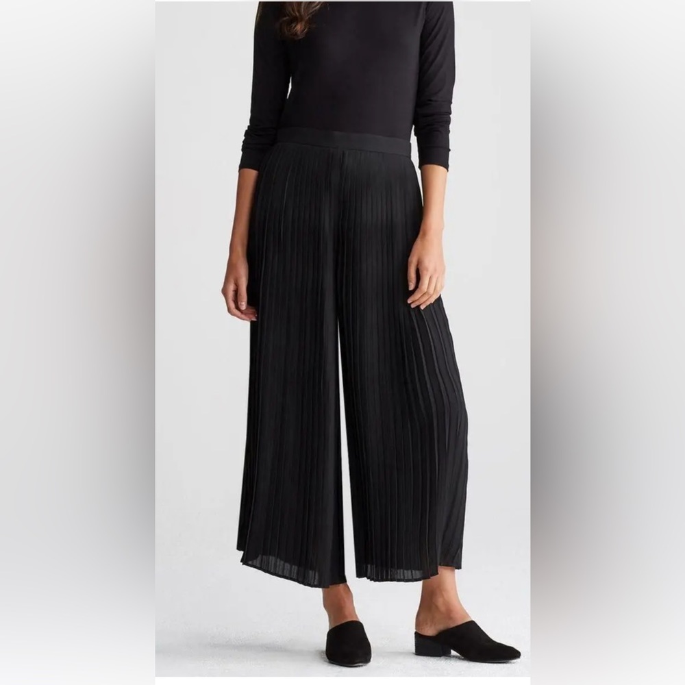 268.00 NWT EILEEN FISHER KNIFE PLEATED WIDE ANKLE PANT BLACK XS,S,L